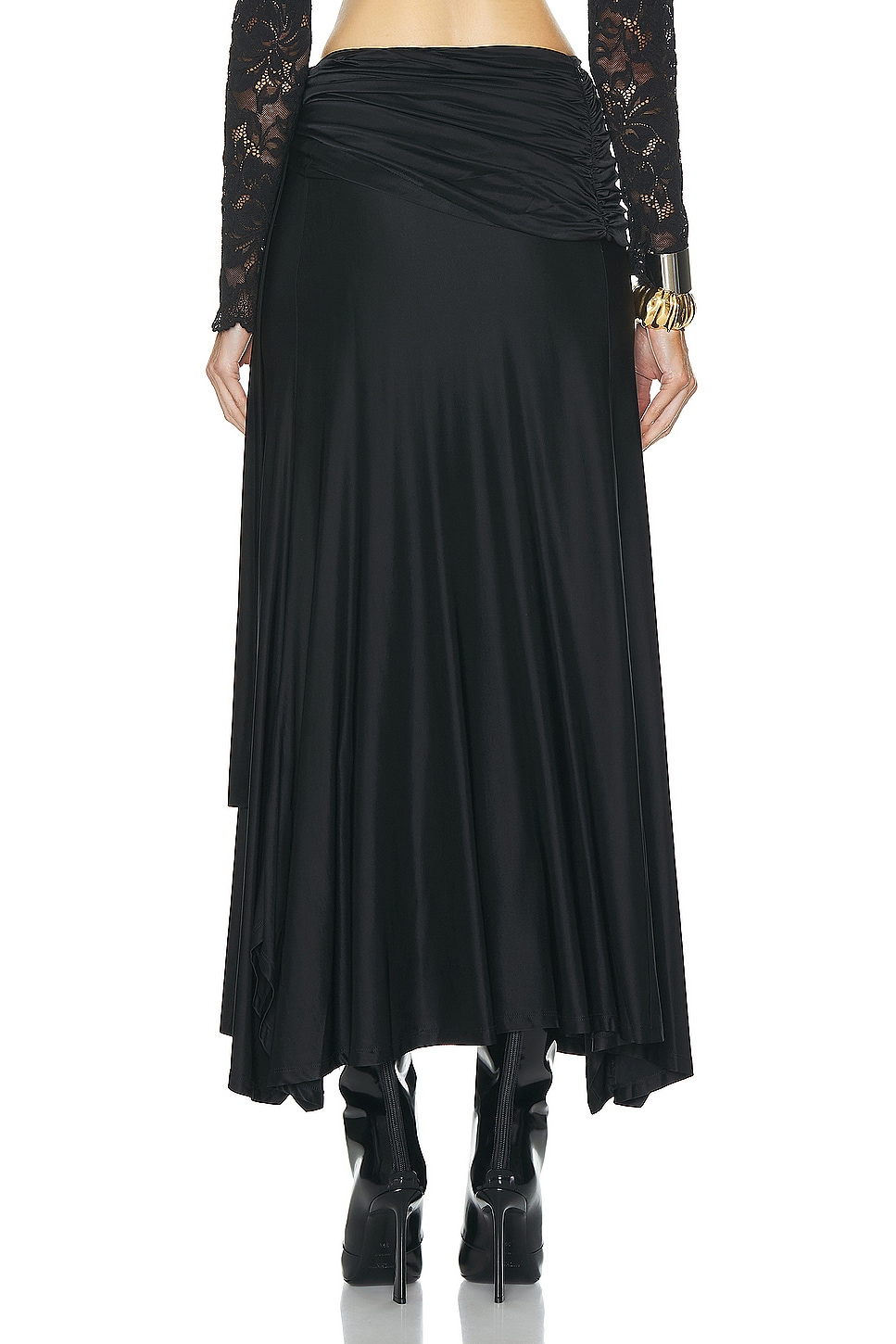 Rareism Women's Derep B Black Satin Plain Ankle Length Straight Fit Skirt