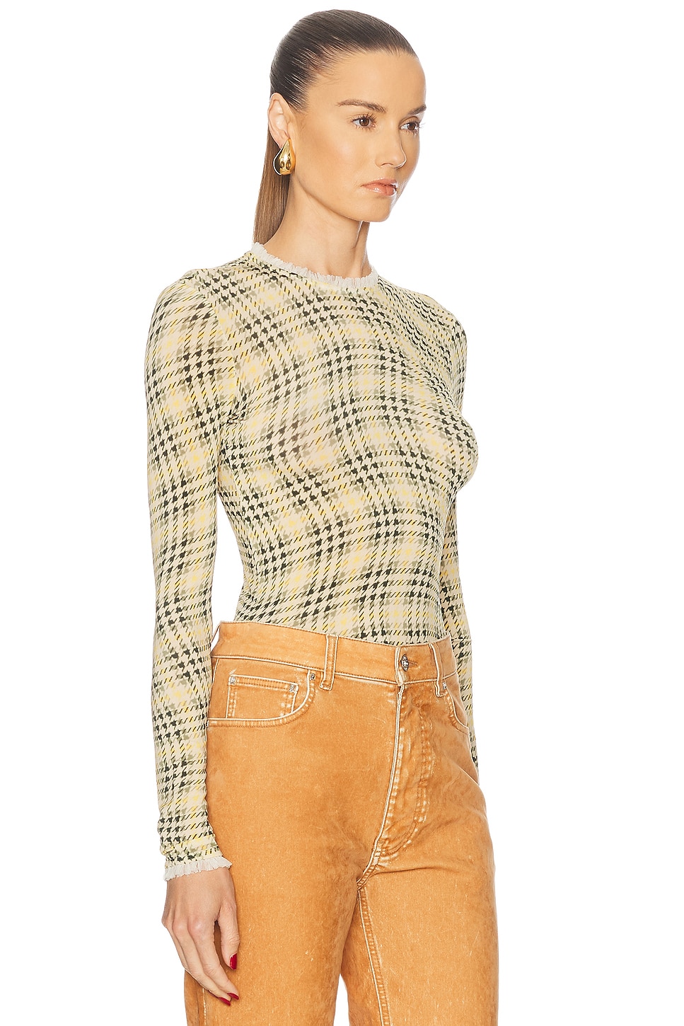 Rabanne Long Sleeve Top In Tartan Green & Yellow
