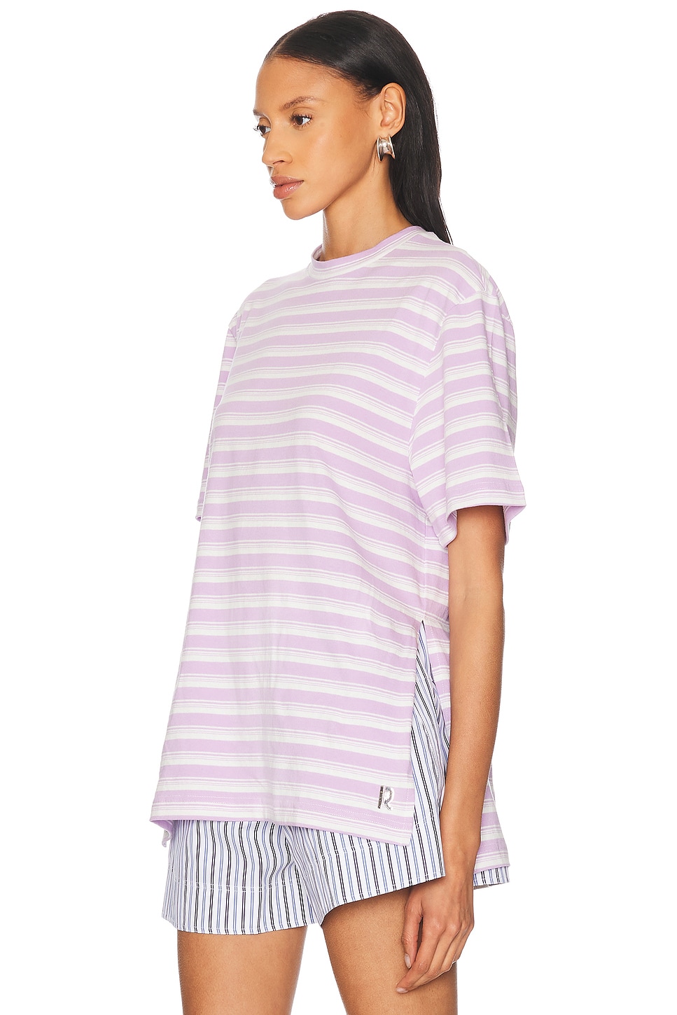 Boxy T-Shirt in Stripes, White, & Lila in Lavender