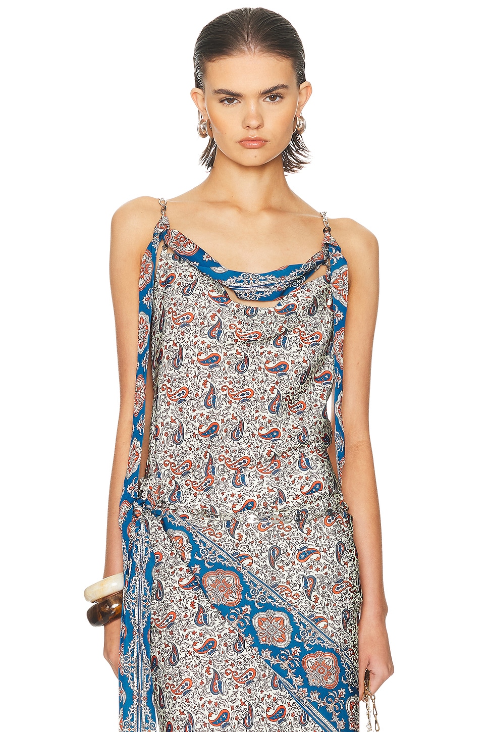 Image 1 of RABANNE Chain Scarf Top in Bandana Paisley & Cream