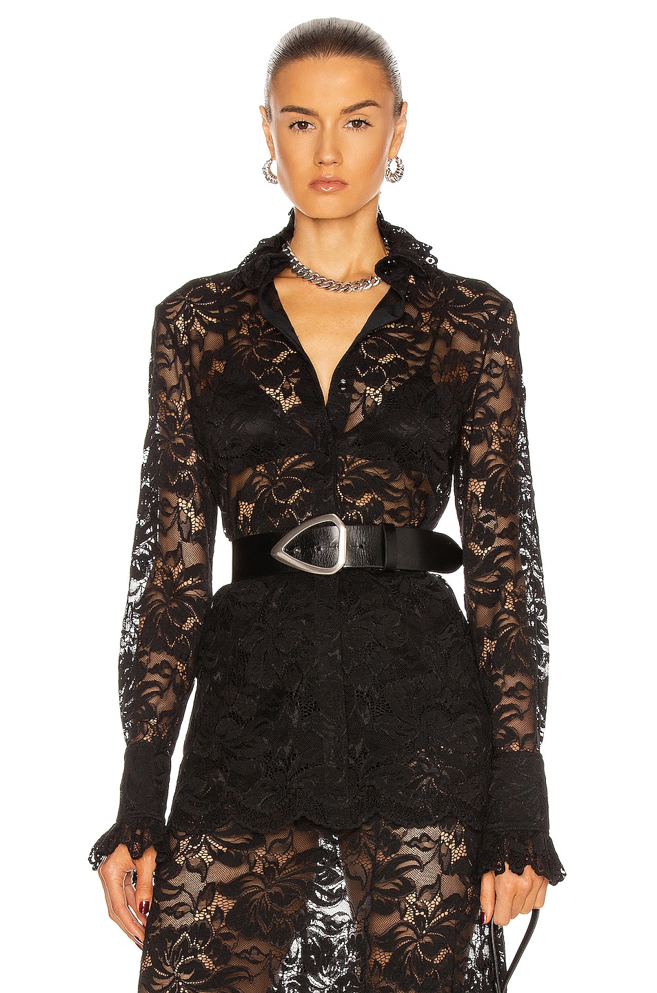 Image 1 of RABANNE Chemise Lace Top in Black