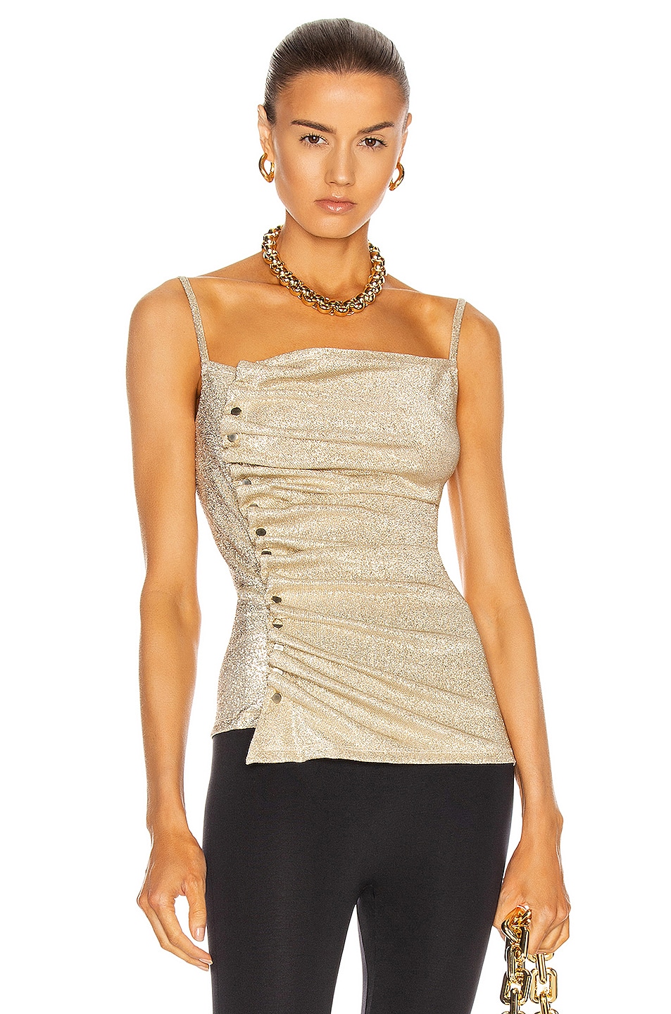 Image 1 of RABANNE Button Down Ruched Top in Silver & Gold