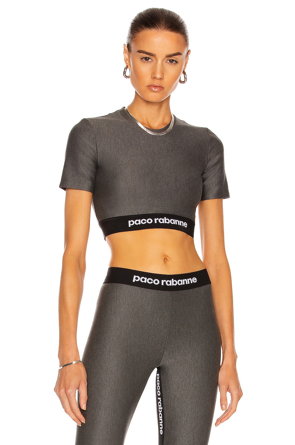 Image 1 of RABANNE Logo Band Crop Top in Concrete