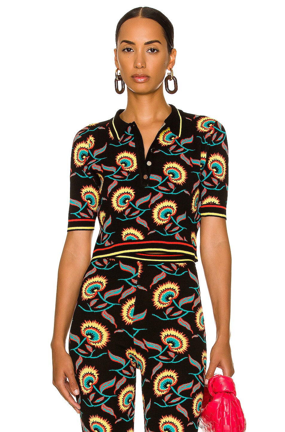 Image 1 of RABANNE Jacquard Polo Top in Jamaican Flower