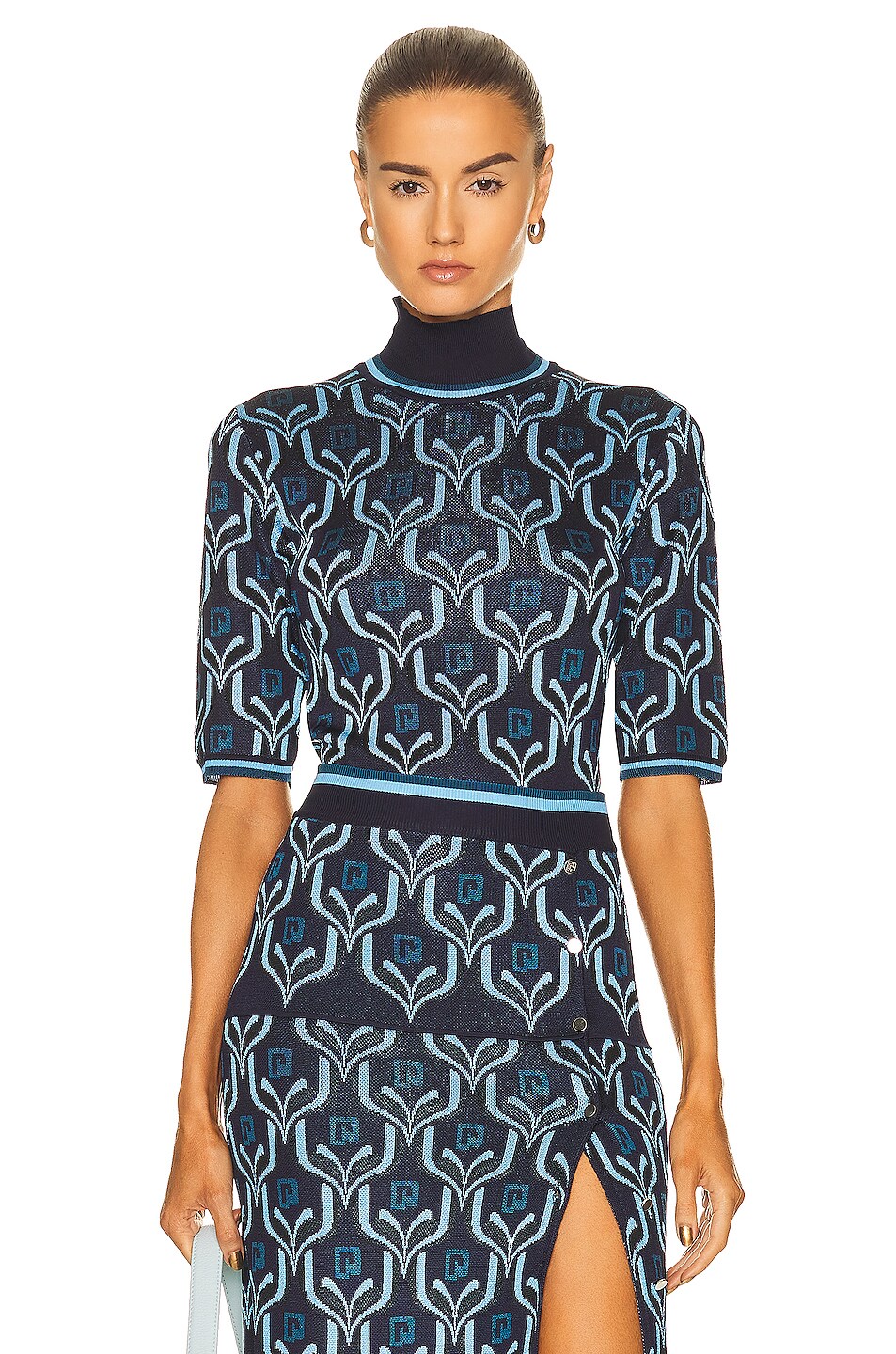 Image 1 of RABANNE Crop Top in Blue Jacquard Paco
