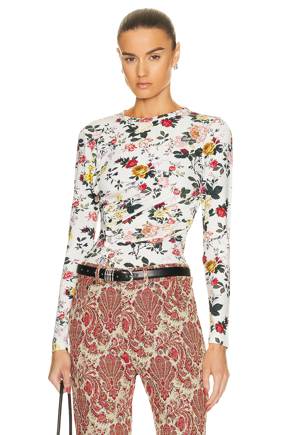 Image 1 of RABANNE Long Sleeve Top in Ivory Rose Garden