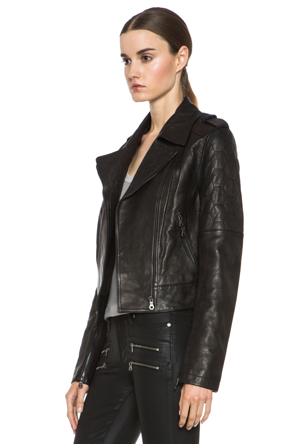 Paige Sacha Leather Jacket In Black Fwrd Image 3 Of Paige Sacha Leather Jacket In Black