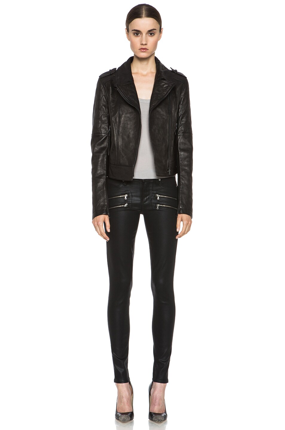 Paige Sacha Leather Jacket In Black Fwrd Image 6 Of Paige Sacha Leather Jacket In Black