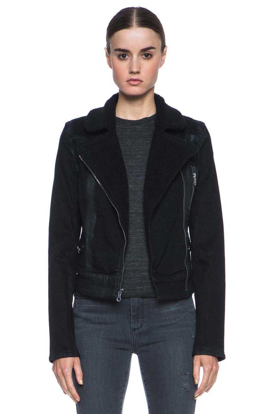 PAIGE Coated Jacket with Shearling Collar in Night Flight | FWRD
