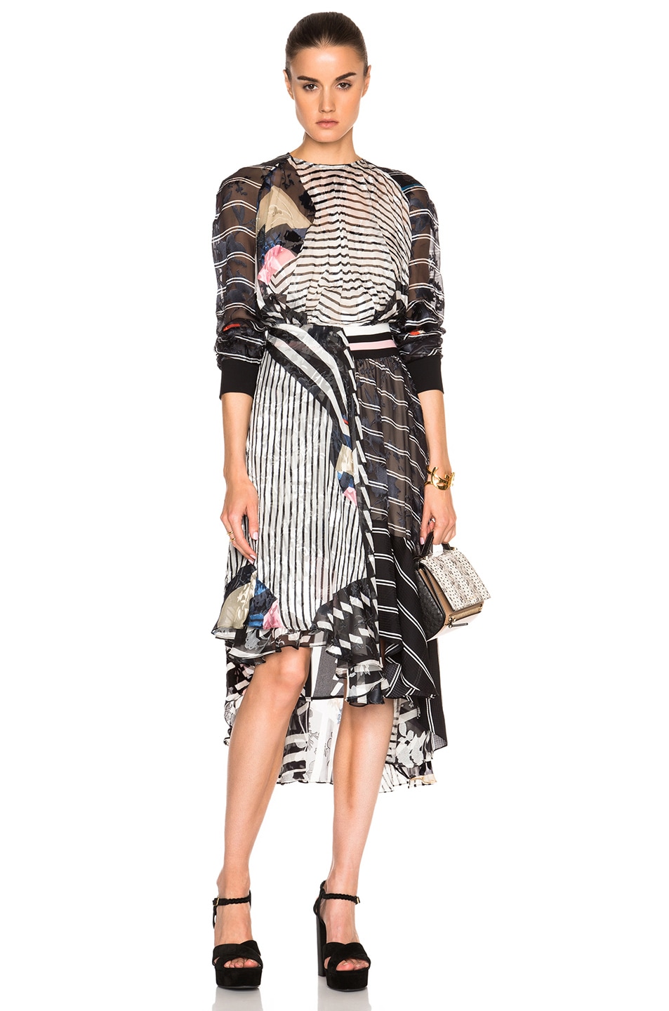 Image 1 of Preen by Thornton Bregazzi Caliste Dress in Black, Stripes & White Boxes