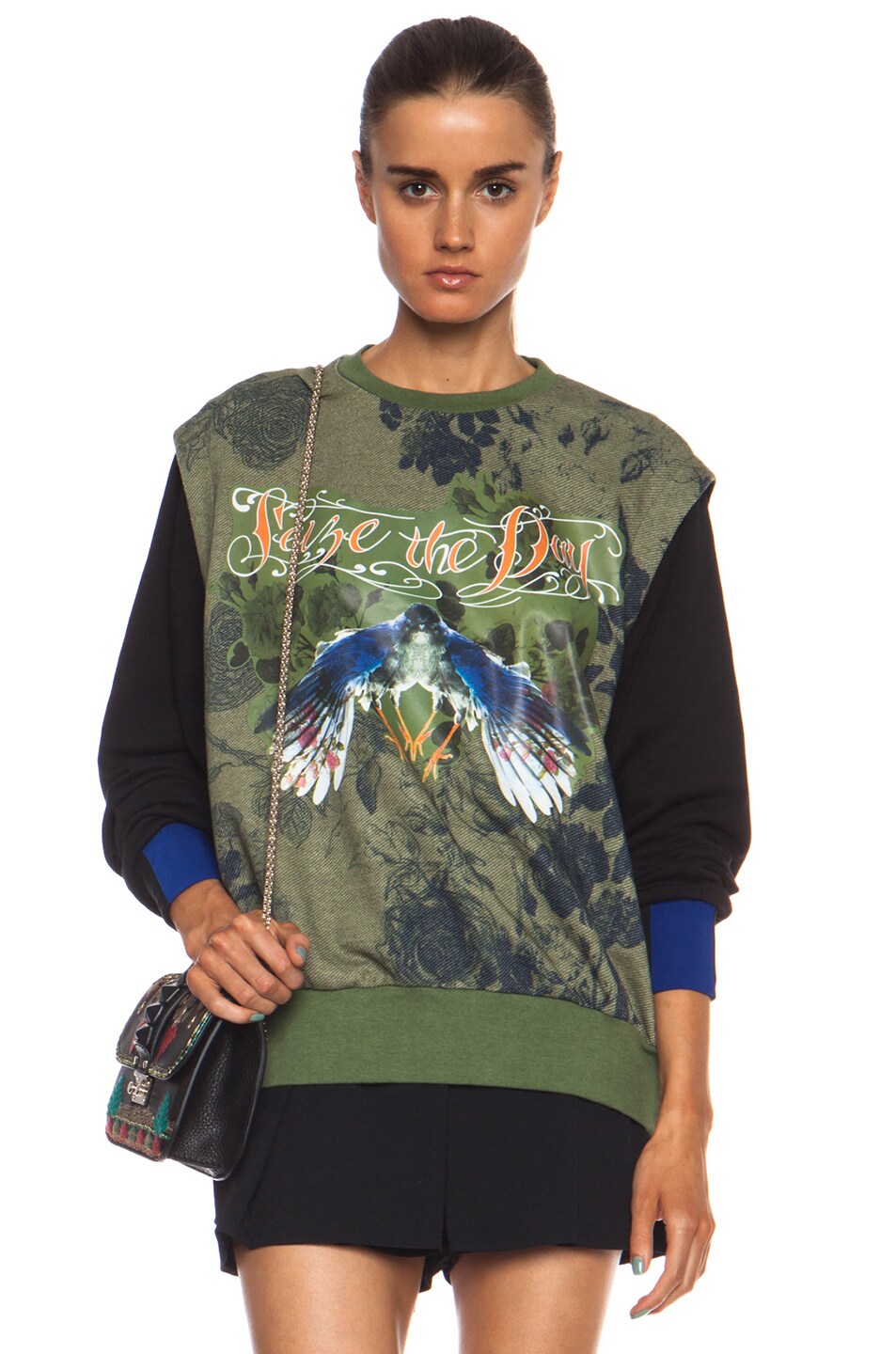 Image 1 of Preen by Thornton Bregazzi Kim Cotton-Blend Sweater in Green Roses