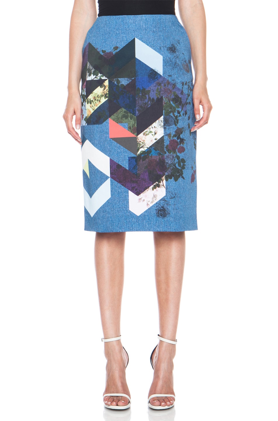 Image 1 of Preen by Thornton Bregazzi Preen Magda Cotton-Blend Skirt in Denim Flower Tile