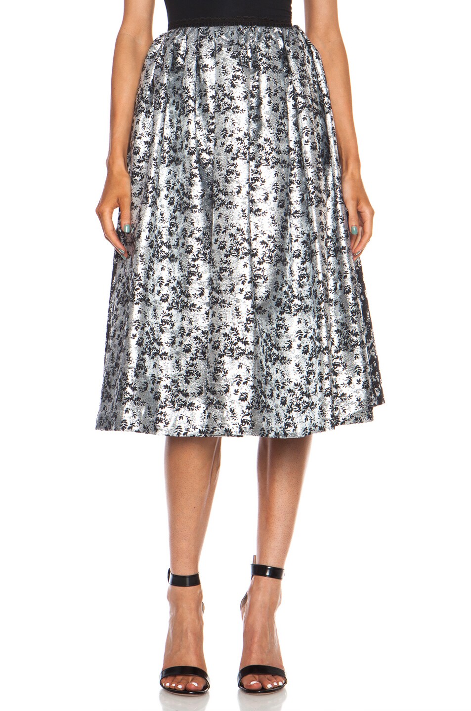 Image 1 of Preen by Thornton Bregazzi Topaz Cotton-Blend Skirt in Silver & Black