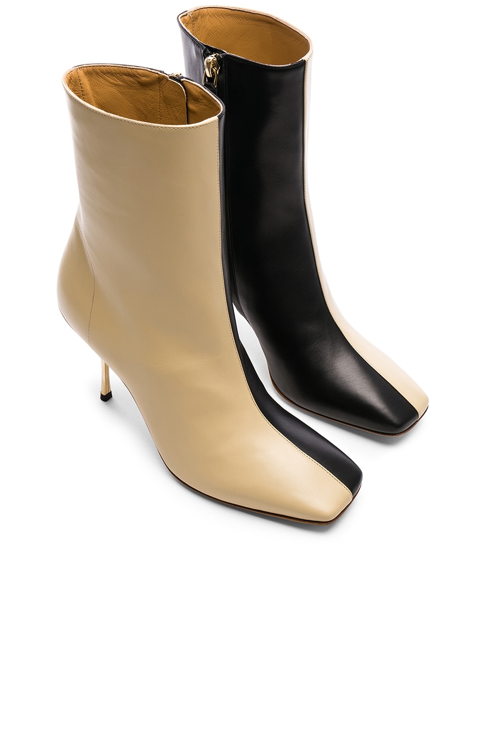 Image 1 of Petar Petrov Leather Svea Ankle Boots in Black, Beige & Gold