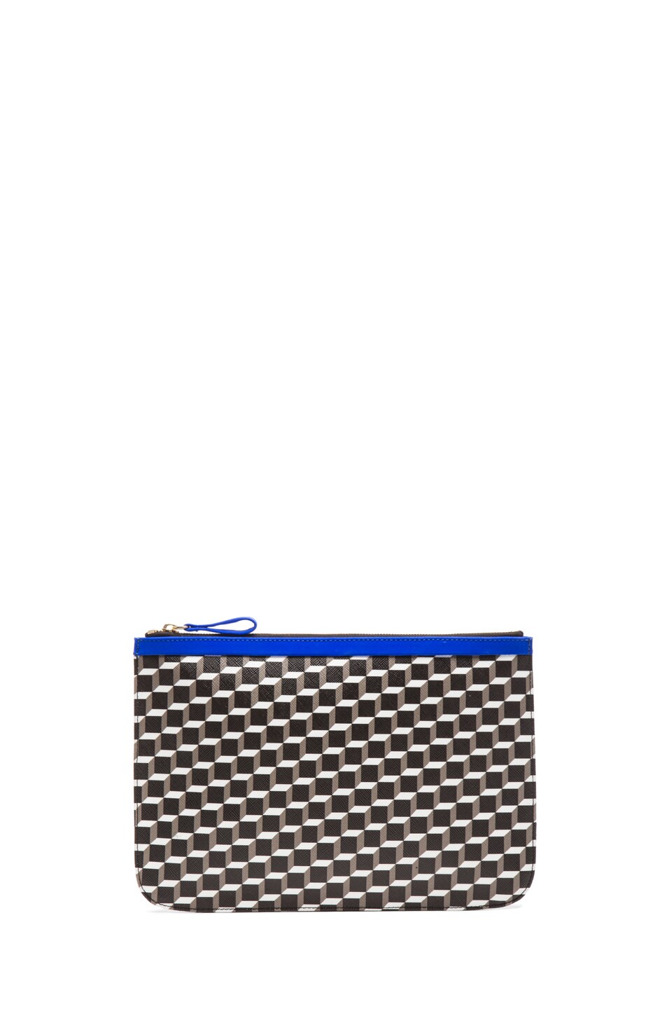 Image 1 of Pierre Hardy Canvas Cube and Grain Goat Pouch in Black & Blue