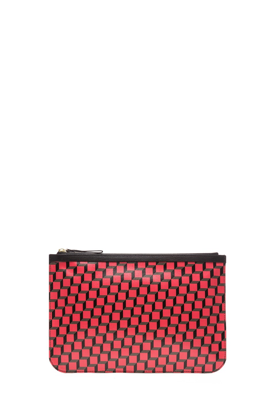 Image 1 of Pierre Hardy Large Canvas Cube and Grain Goat Pouch in Red & Black