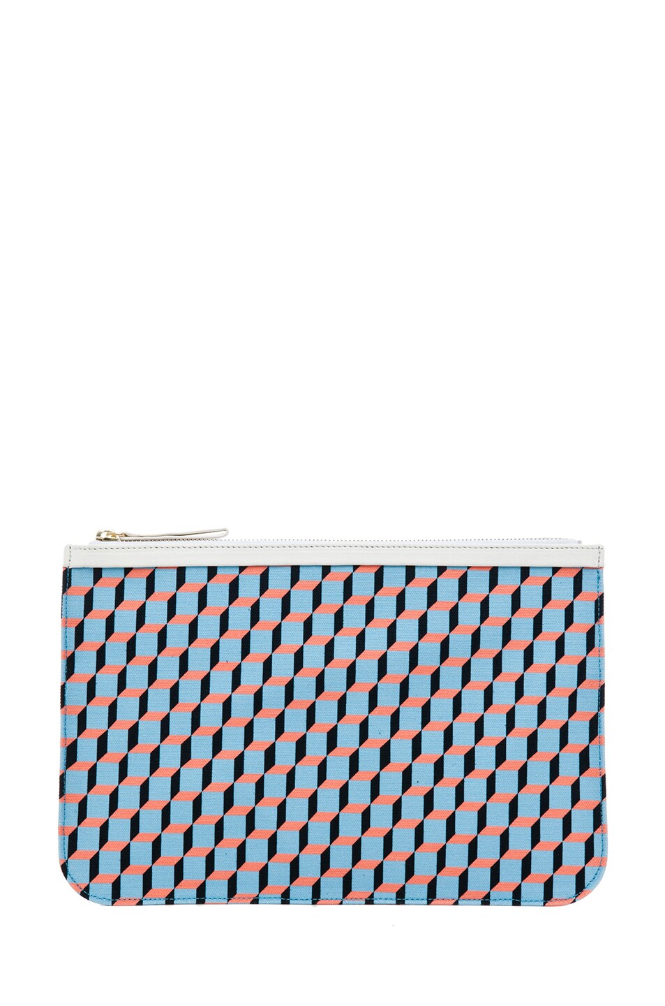 Image 1 of Pierre Hardy Cotton Cube Pouch in Light Blue & White