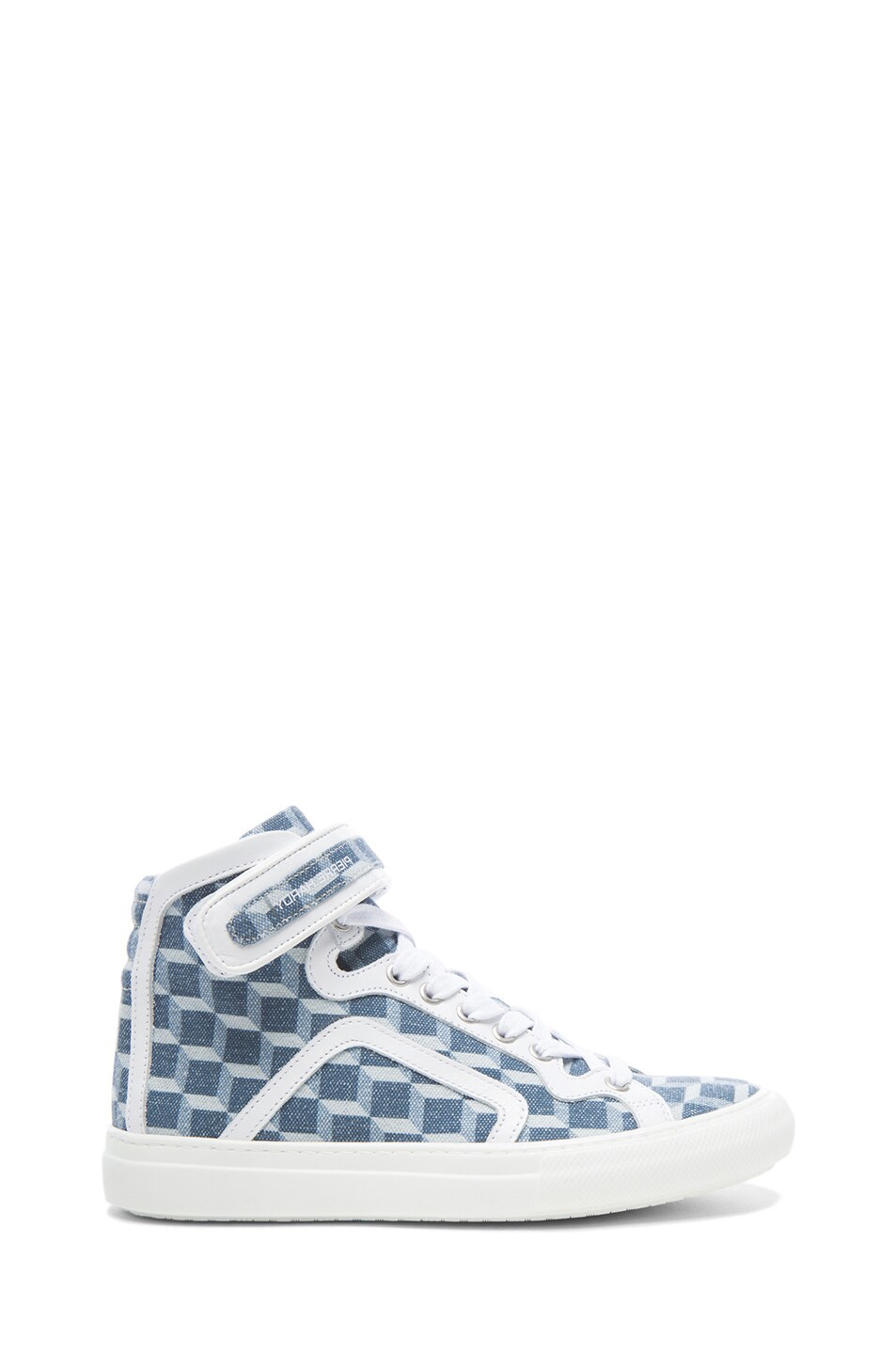 Image 1 of Pierre Hardy Hi Top Canvas & Nappa Leather Sneakers in Jeans & White