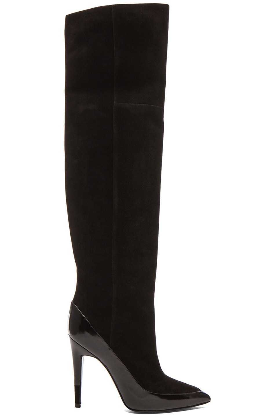 Image 1 of Pierre Hardy Kid Suede & Shiny Calfskin Thigh High Boots in Black