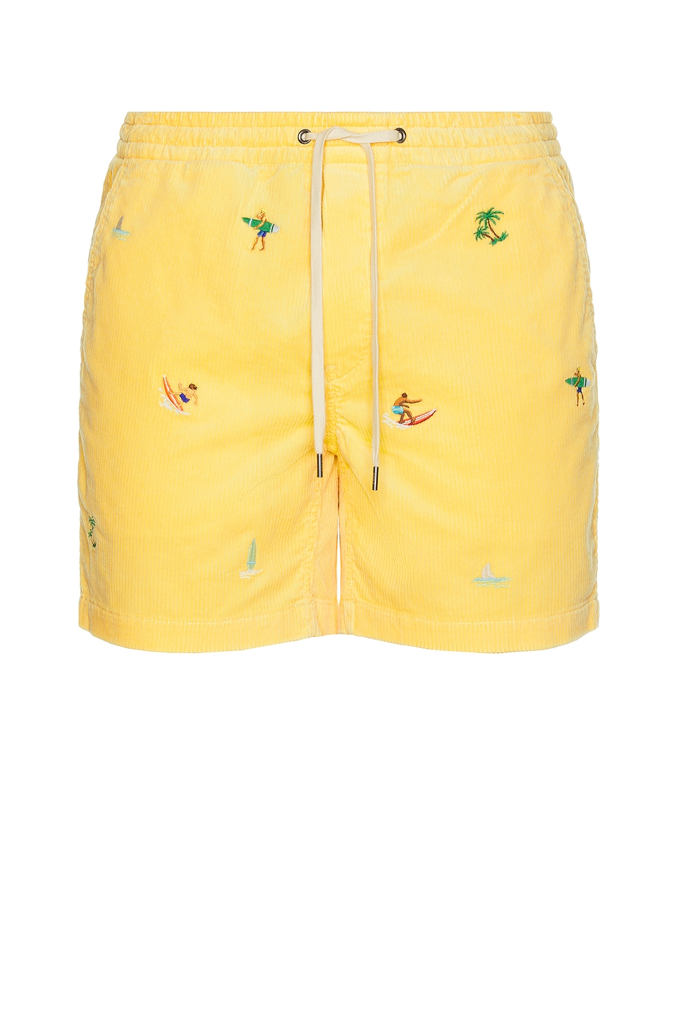 Polo Ralph Lauren Mens Corduroy Embroidered Cotton Shorts Beach Yellow Emb