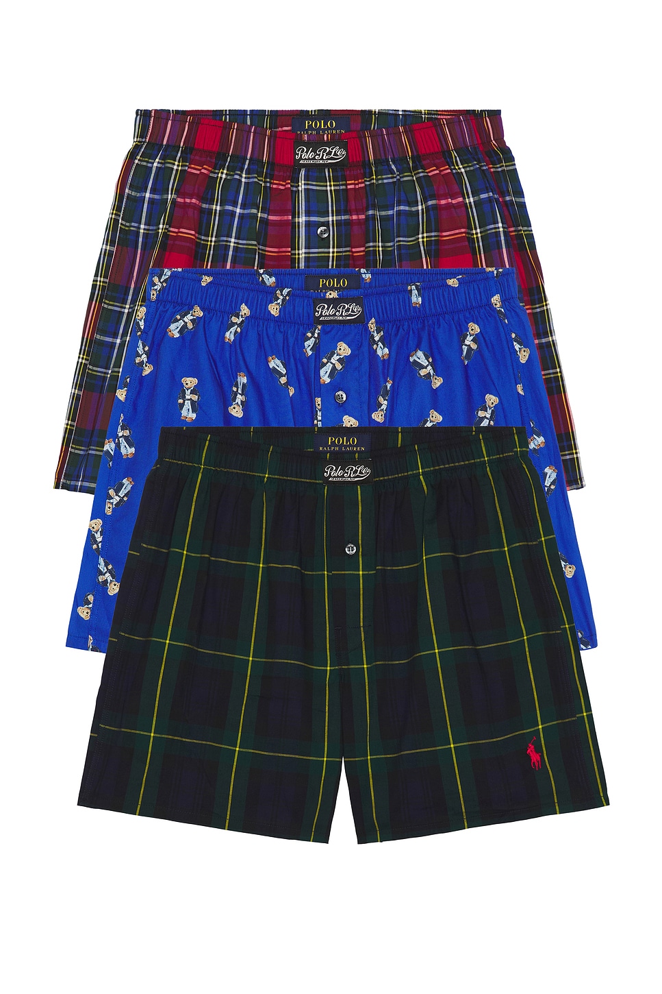 Image 1 of Polo Ralph Lauren 3 Pack Woven Boxer in Bistro Plaid & Heritage Royal