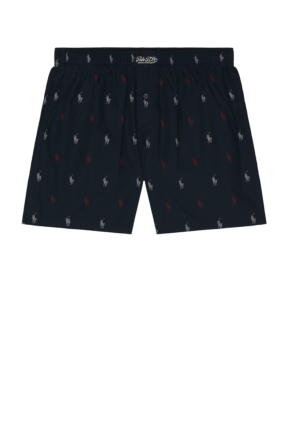 Image 1 of Polo Ralph Lauren All Over Print Woven Boxer in Cruise Navy & RL2000 Red