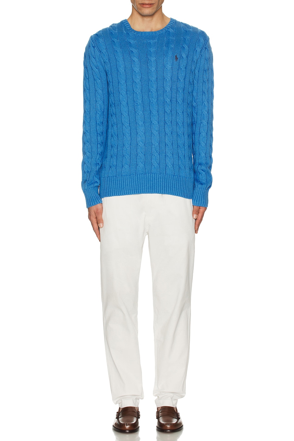 Image 1 of Polo Ralph Lauren Cable Knit Crewneck Sweater in Blue Orbit