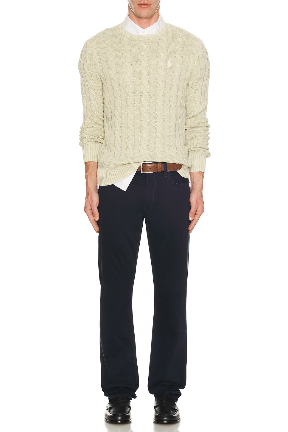 Image 1 of Polo Ralph Lauren Garment Dyed Cable Knit Crewneck Sweater in Natural GMD