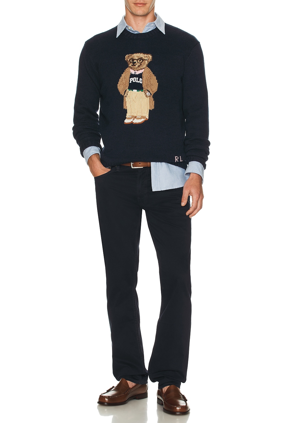 Image 1 of Polo Ralph Lauren Cotton Crewneck Novelty Bear Sweater in Navy