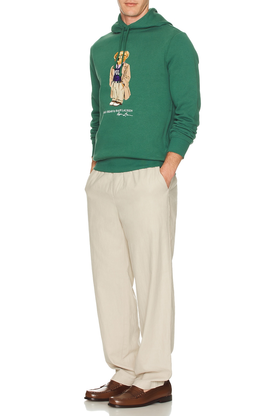Image 1 of Polo Ralph Lauren Fleece Novelty Bear Hoodie in Washed Forest Heather Green