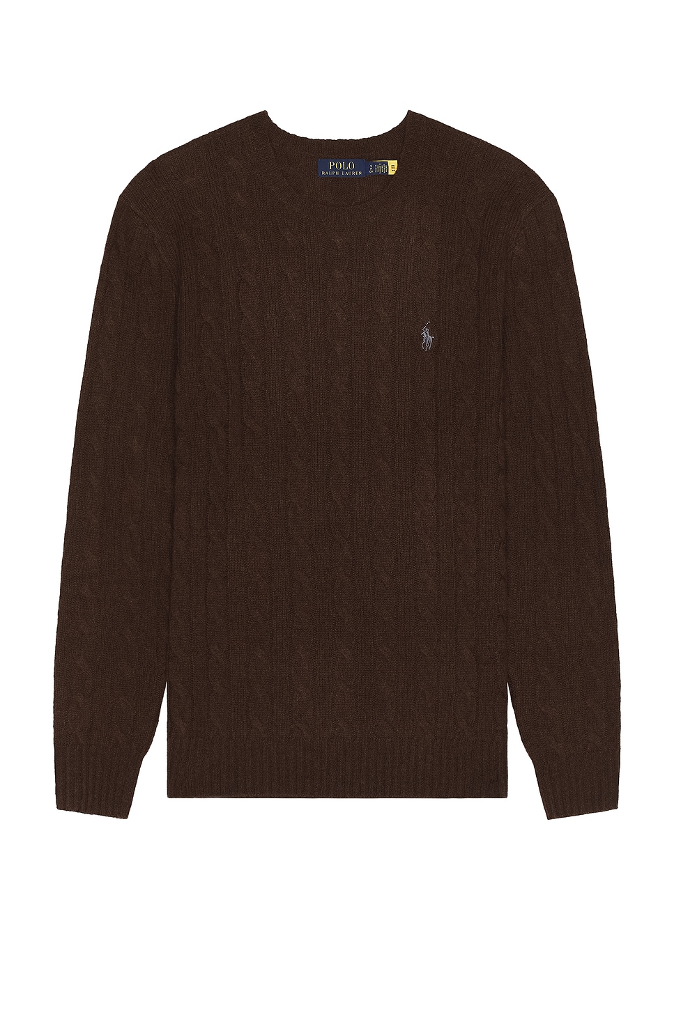 Image 1 of Polo Ralph Lauren Wool Cashmere Cable Knit Crewneck Sweater in Cacao Brown Heather