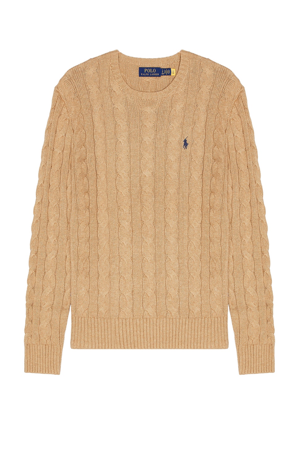 Image 1 of Polo Ralph Lauren Cable Knit Crewneck Sweater in Camel Melange
