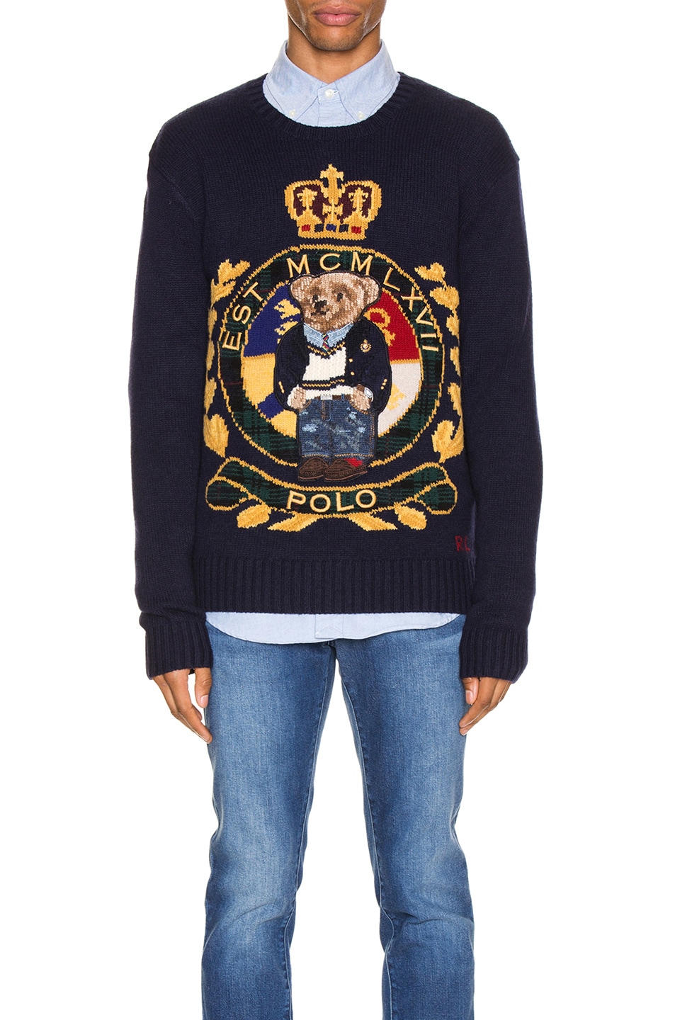 Image 1 of Polo Ralph Lauren Wool Blend Icon Sweater in Navy Crest Bear