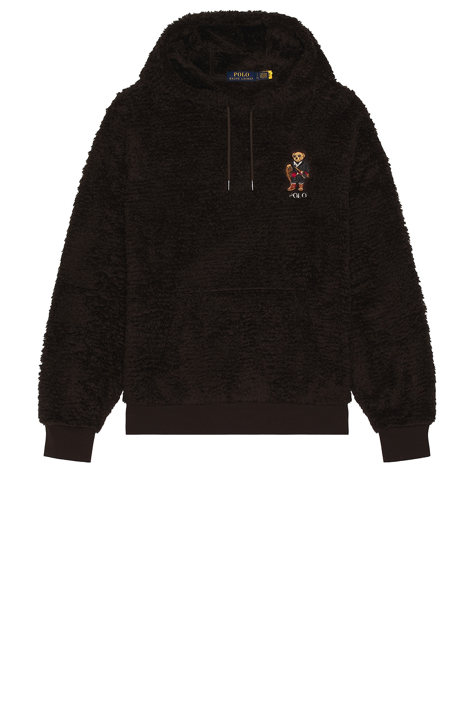 Image 1 of Polo Ralph Lauren Long Sleeve Curly Hi-Pile Novelty Holiday Bear Hoodie in Antique Brown