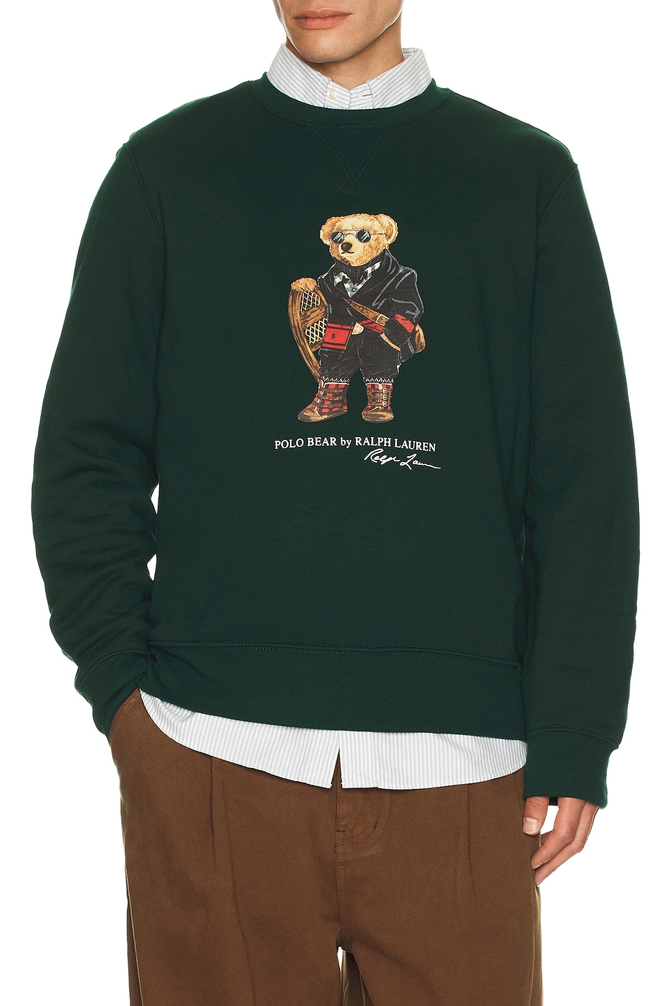 Image 1 of Polo Ralph Lauren Novelty Holiday Bear Crewneck Sweatshirt in Moss Agate