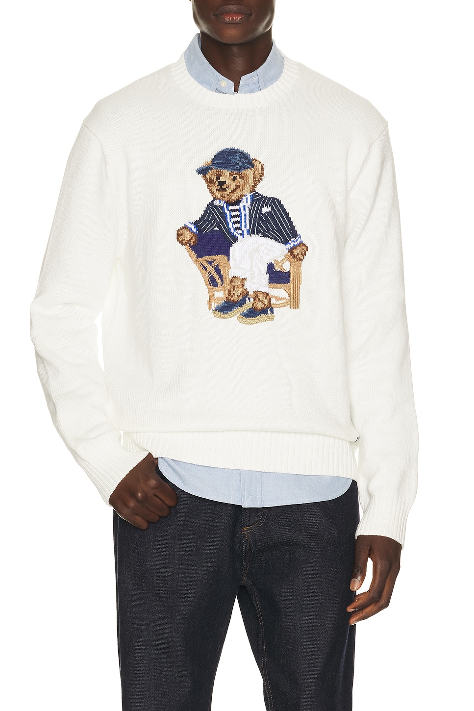 Polo Ralph Lauren Linen Cotton Novelty Newport Bear Crewneck Sweater
