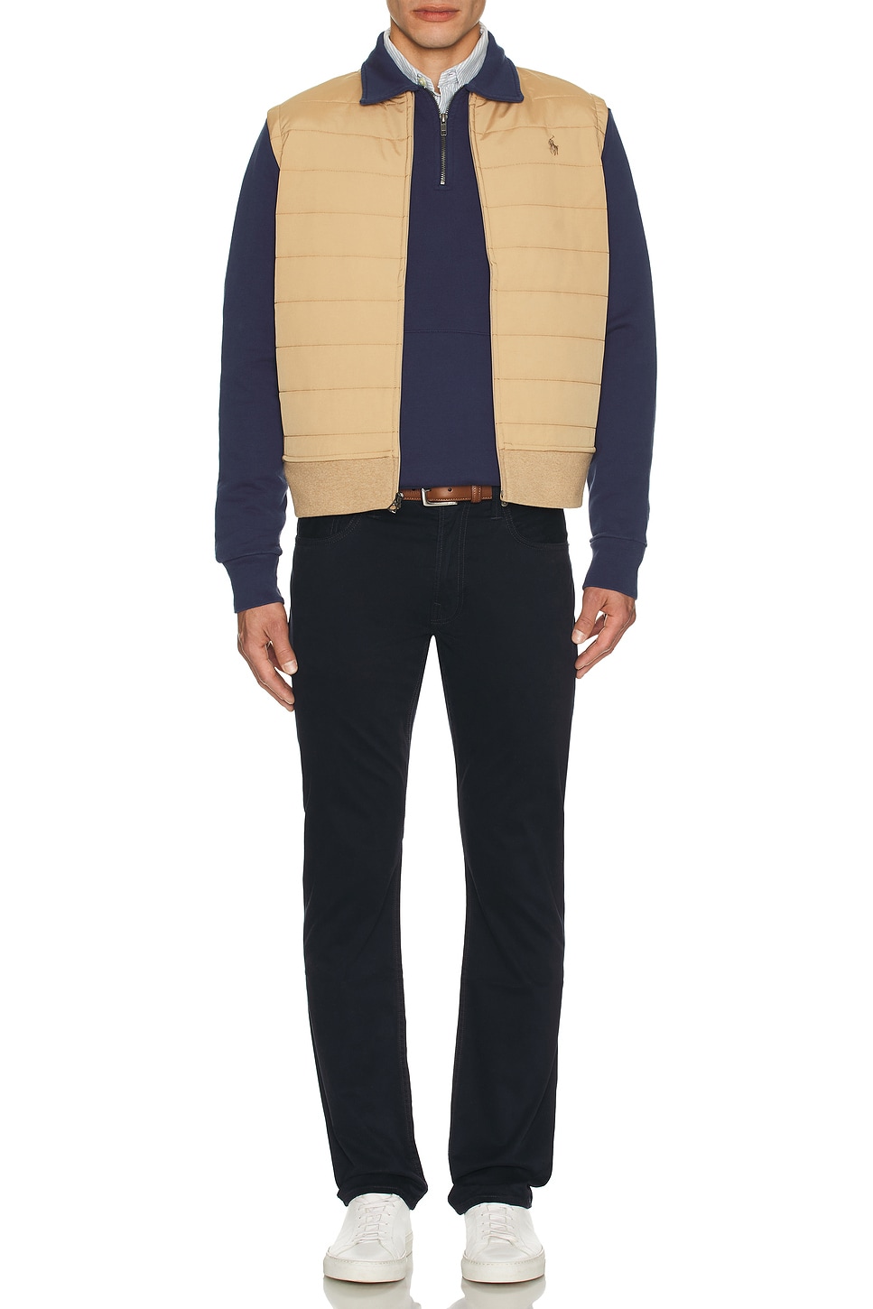 Image 1 of Polo Ralph Lauren Double Knit Hybrid Quilted Vest in Camel Melange