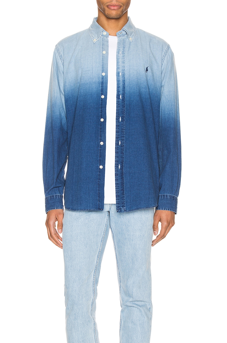 Image 1 of Polo Ralph Lauren Indigo Solid Button Down Shirt in 4380 Blue Dip Dye