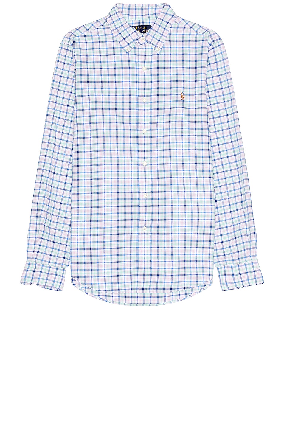 Image 1 of Polo Ralph Lauren Oxford Long Sleeve Shirt in Blue, Green, & New Rose Multi