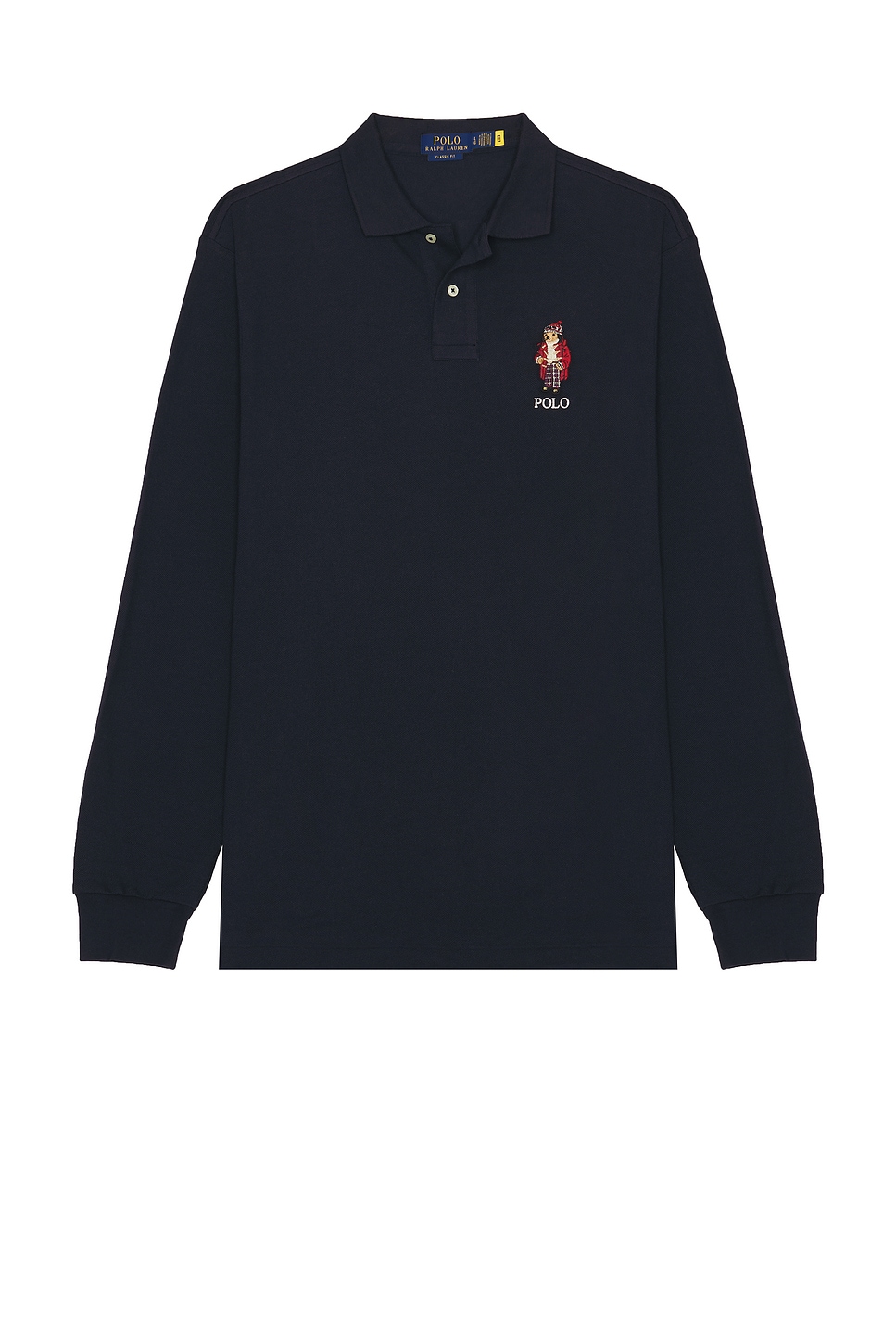 Long Sleeve Bear Polo Shirt in Navy