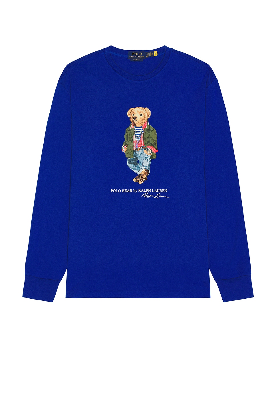 Image 1 of Polo Ralph Lauren Long Sleeve Graphic Polo Bear T-Shirt in CR24 Blue Saturn Explorer Bear