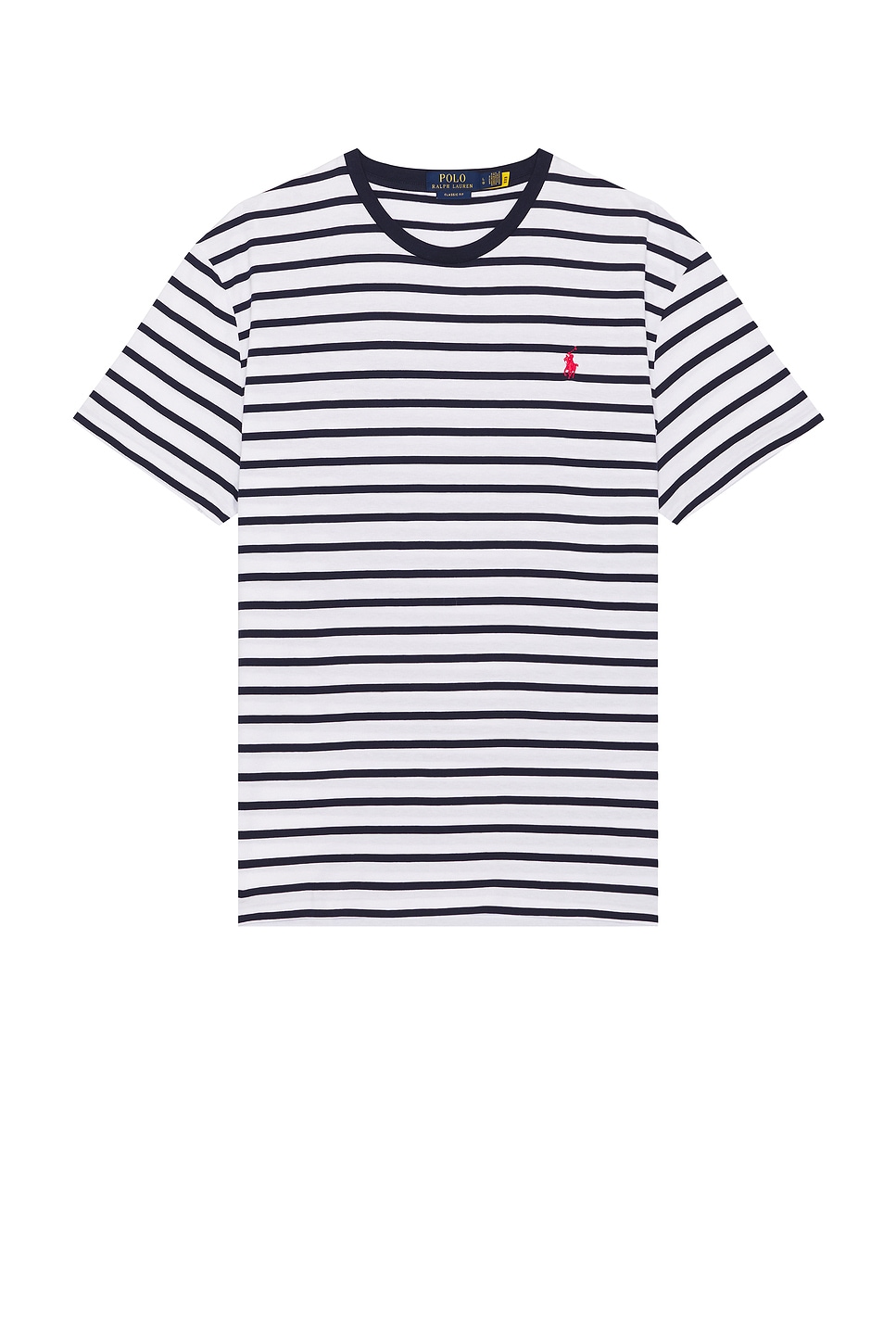 Image 1 of Polo Ralph Lauren Short Sleeve Classic Stripe T-Shirt in White & Newport Navy