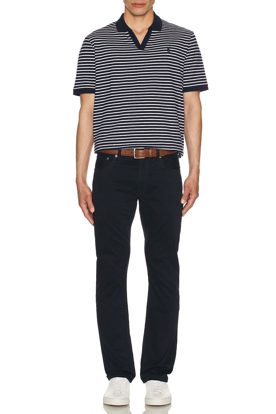 Image 1 of Polo Ralph Lauren Short Sleeve Johnny Collar Polo in Navy & White