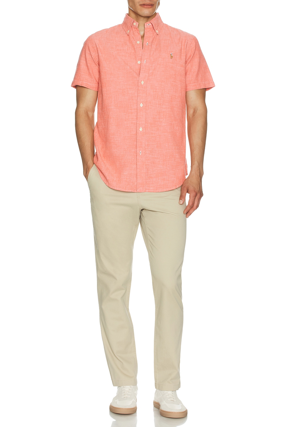 Image 1 of Polo Ralph Lauren Short Sleeve Chambray Sport Shirt in Nautical Red & White