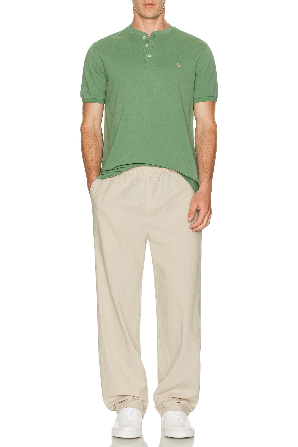 Image 1 of Polo Ralph Lauren Short Sleeve Featherweight Mesh Henley in Fatigue