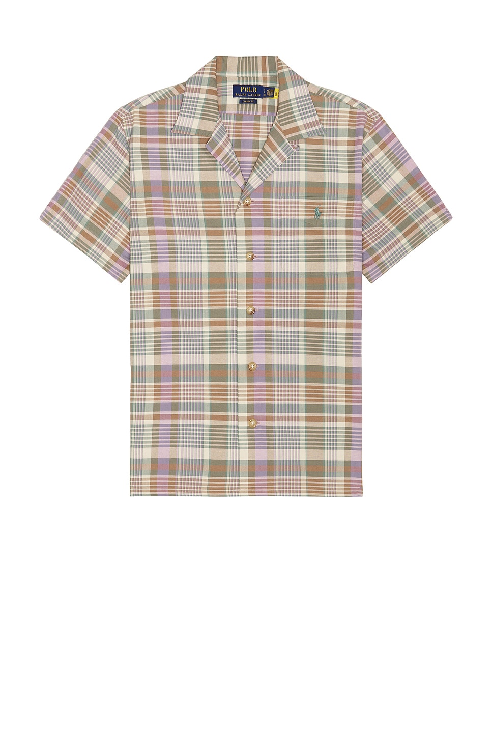 Image 1 of Polo Ralph Lauren Short Sleeve Classic Oxford Andy Camp Shirt in Khaki Green Multi