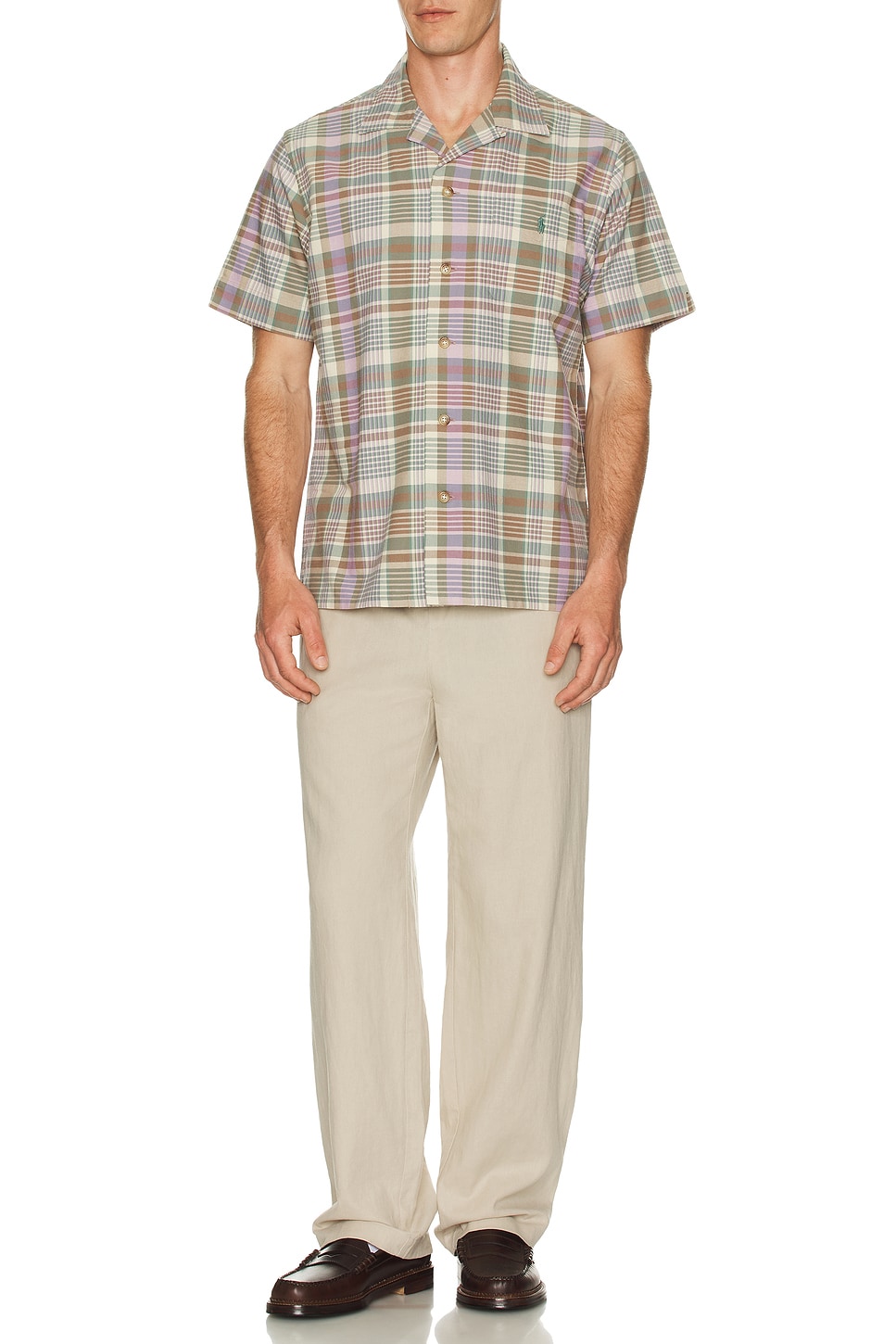 Image 1 of Polo Ralph Lauren Short Sleeve Classic Oxford Andy Camp Shirt in Khaki Green Multi