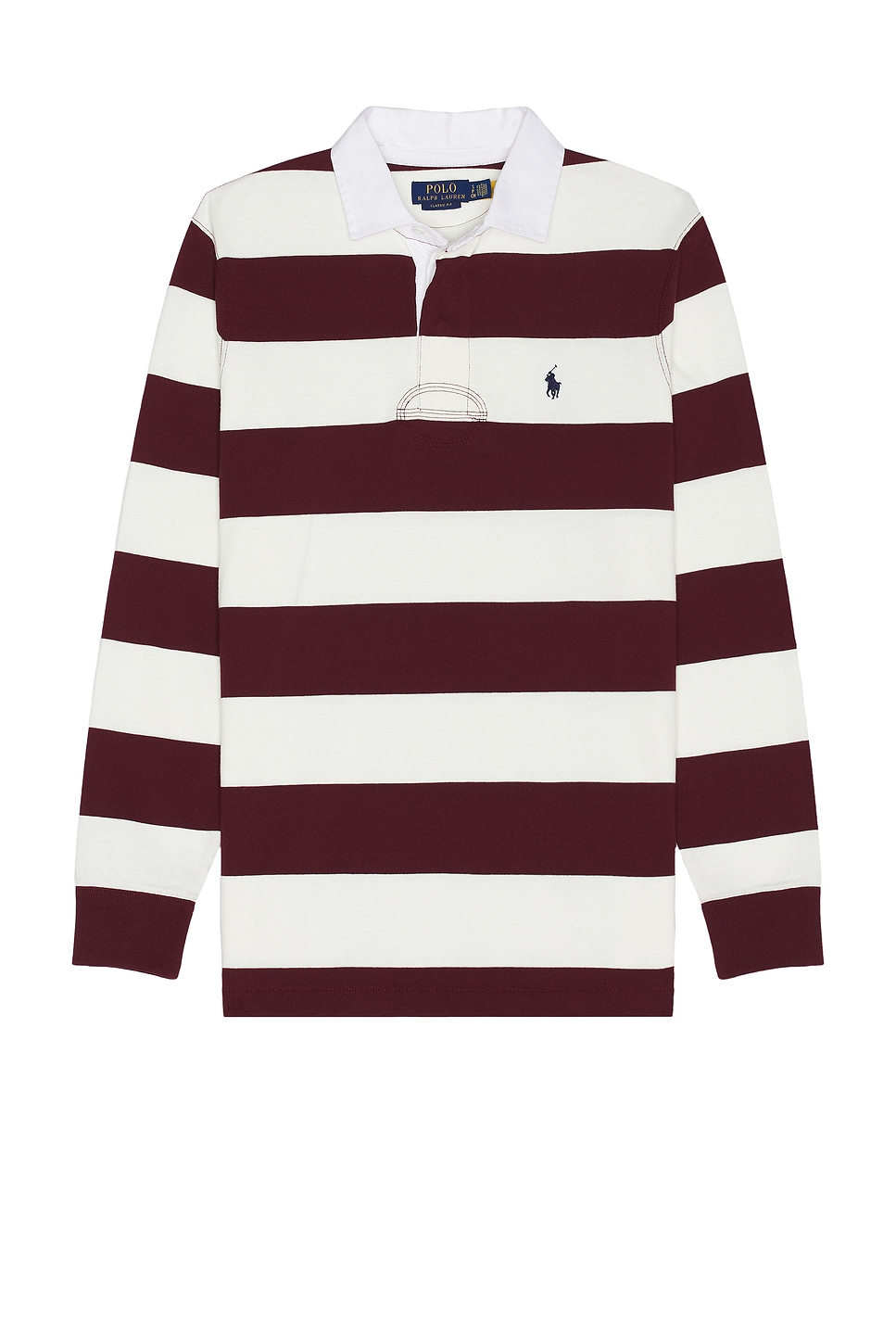 Image 1 of Polo Ralph Lauren Long Sleeve Iconic Rugby Polo in Wine & Trophy Cream
