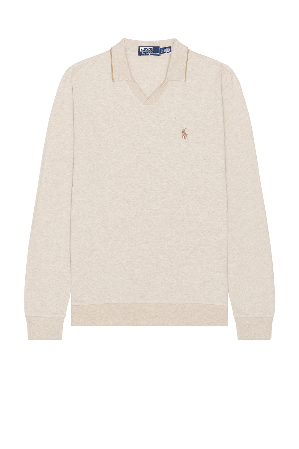 Image 1 of Polo Ralph Lauren Long Sleeve Textured Johnny Collar Polo in Expedition Dune Heather