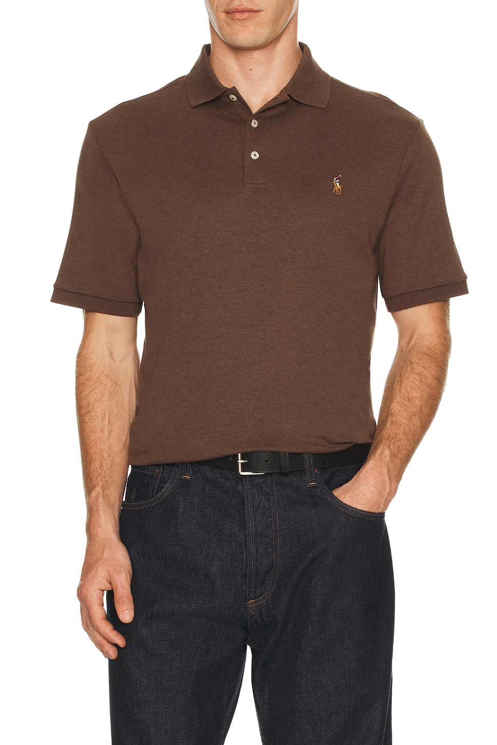 Image 1 of Polo Ralph Lauren Short Sleeve Soft Touch Polo in Nutmeg Brown Heather